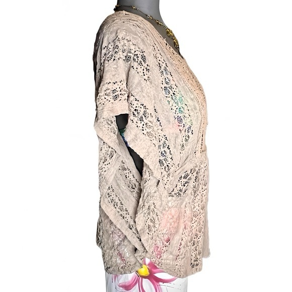 AMERICAN RAG Lace Top Boho Crochet Cream Off-White Rounded Hem Cottagecore SMALL - Picture 2 of 3